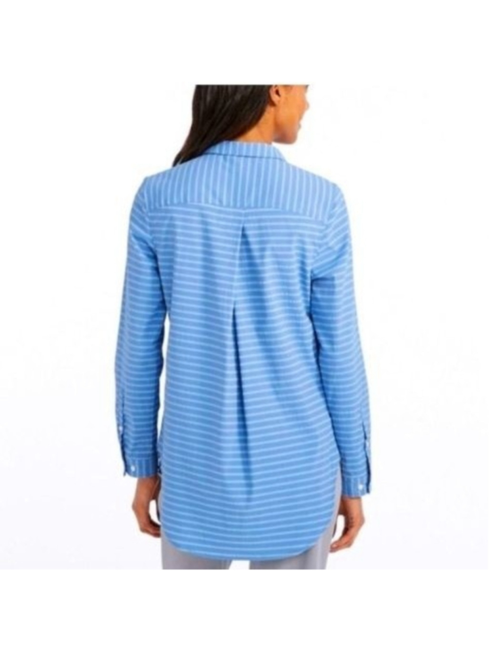 L.L.Bean Blue Striped Roll Tab Sleeve Button Down Shirt Sz L Outdoor Hiking - Picture 2 of 12